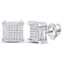 Load image into Gallery viewer, Dazzling 10kt White Gold Men&#39;s Square Cluster Diamond Stud Earrings 1/6 Cttw  Side View from Splendid Jewellery