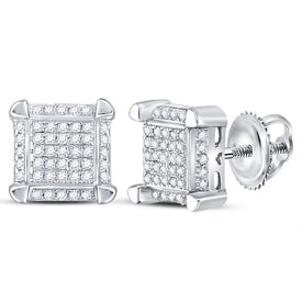 Dazzling 10kt White Gold Men's Square Cluster Diamond Stud Earrings 1/6 Cttw  Side View from Splendid Jewellery