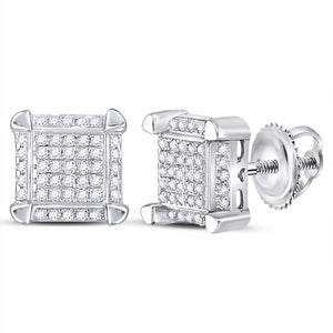 Dazzling 10kt White Gold Men's Square Cluster Diamond Stud Earrings 1/6 Cttw - Splendid Jewellery