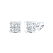 Load image into Gallery viewer, Dazzling 10kt White Gold Men&#39;s Square Cluster Diamond Stud Earrings 1/6 Cttw  Top View from Splendid Jewellery