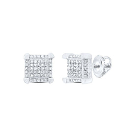 Dazzling 10kt White Gold Men's Square Cluster Diamond Stud Earrings 1/6 Cttw  Top View from Splendid Jewellery