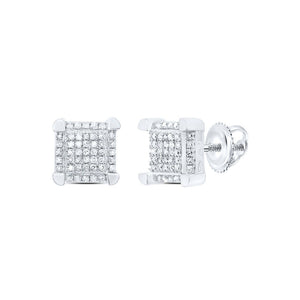 Dazzling 10kt White Gold Men's Square Cluster Diamond Stud Earrings 1/6 Cttw - Splendid Jewellery