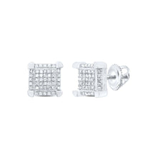 Load image into Gallery viewer, Dazzling 10kt White Gold Men's Square Cluster Diamond Stud Earrings 1/6 Cttw - Splendid Jewellery
