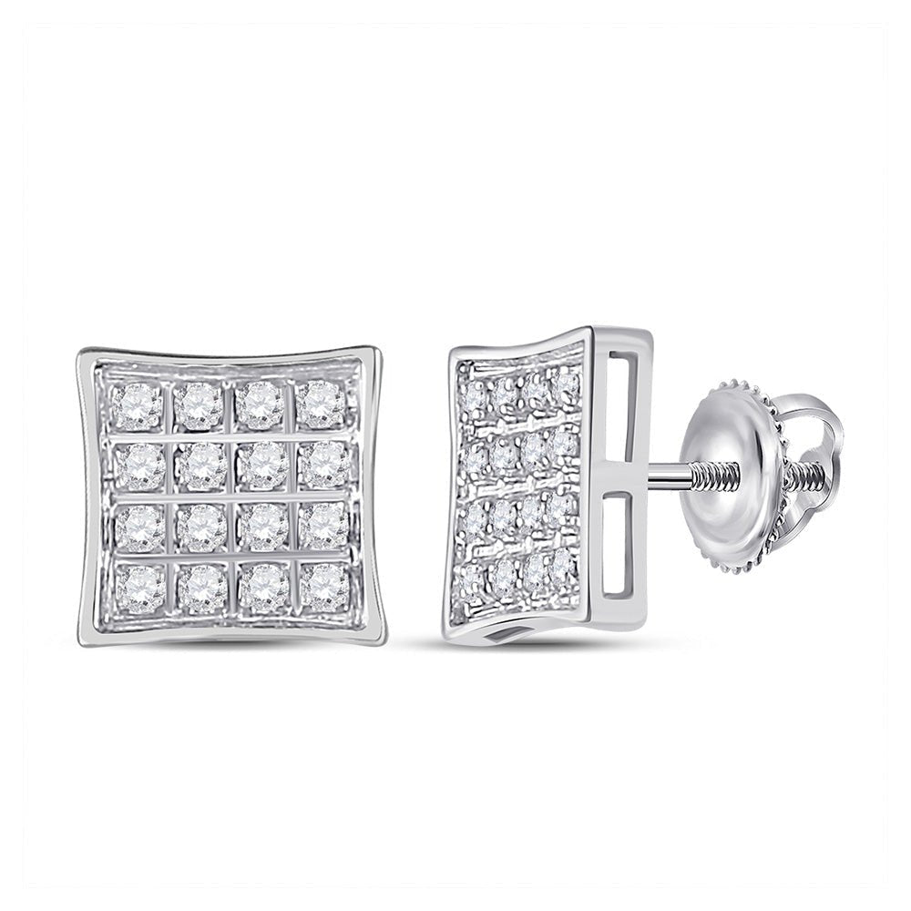 Dazzling 10kt White Gold Square Diamond Earrings for Men - 1/10 Cttw - Splendid Jewellery