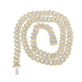 Dazzling 10kt Yellow Gold Baguette Diamond 22 - inch Cuban Link Chain Necklace - 11 - 5/8 Cttw - Splendid Jewellery