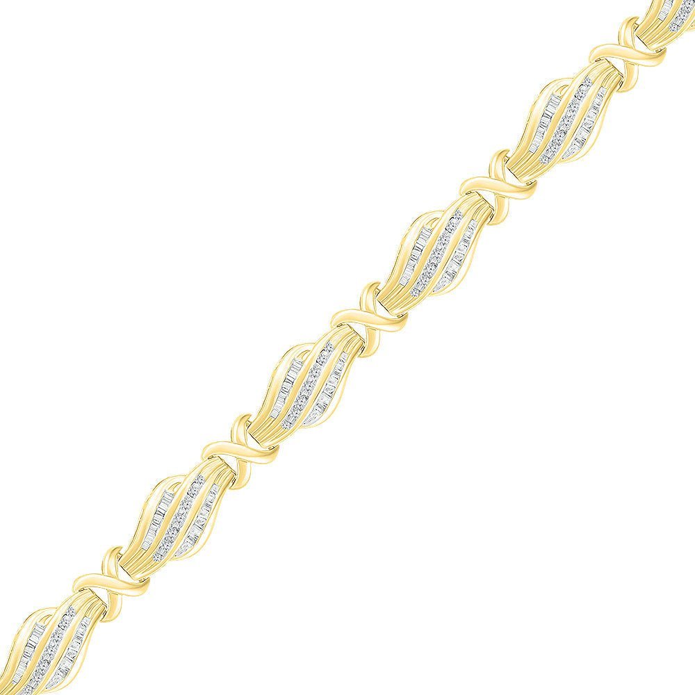 Dazzling 10kt Yellow Gold Baguette Diamond Fashion Bracelet - 1 Cttw - Splendid Jewellery