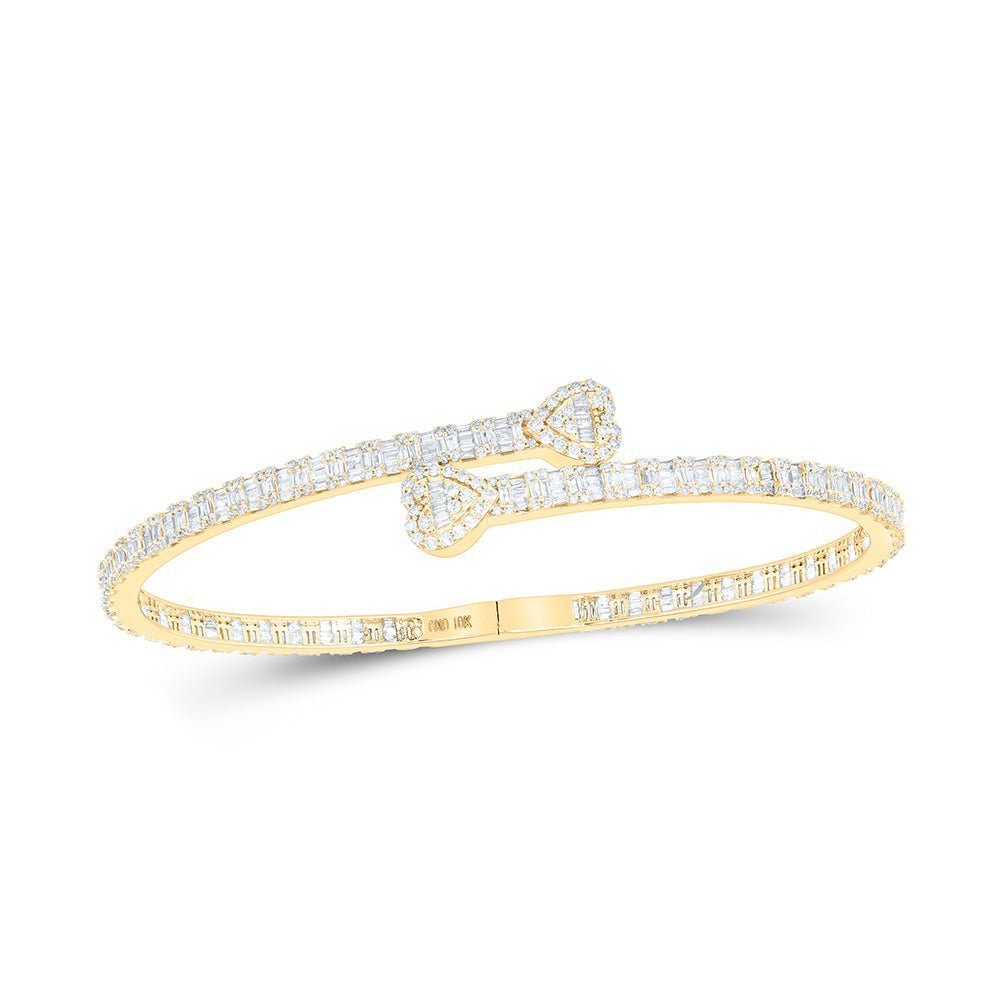 Dazzling 10kt Yellow Gold Baguette Diamond Heart Cuff Bangle Bracelet - 2 - 5/8 Cttw - Splendid Jewellery