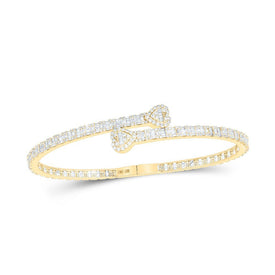 Dazzling 10kt Yellow Gold Baguette Diamond Heart Cuff Bangle Bracelet - 2 - 5/8 Cttw - Splendid Jewellery