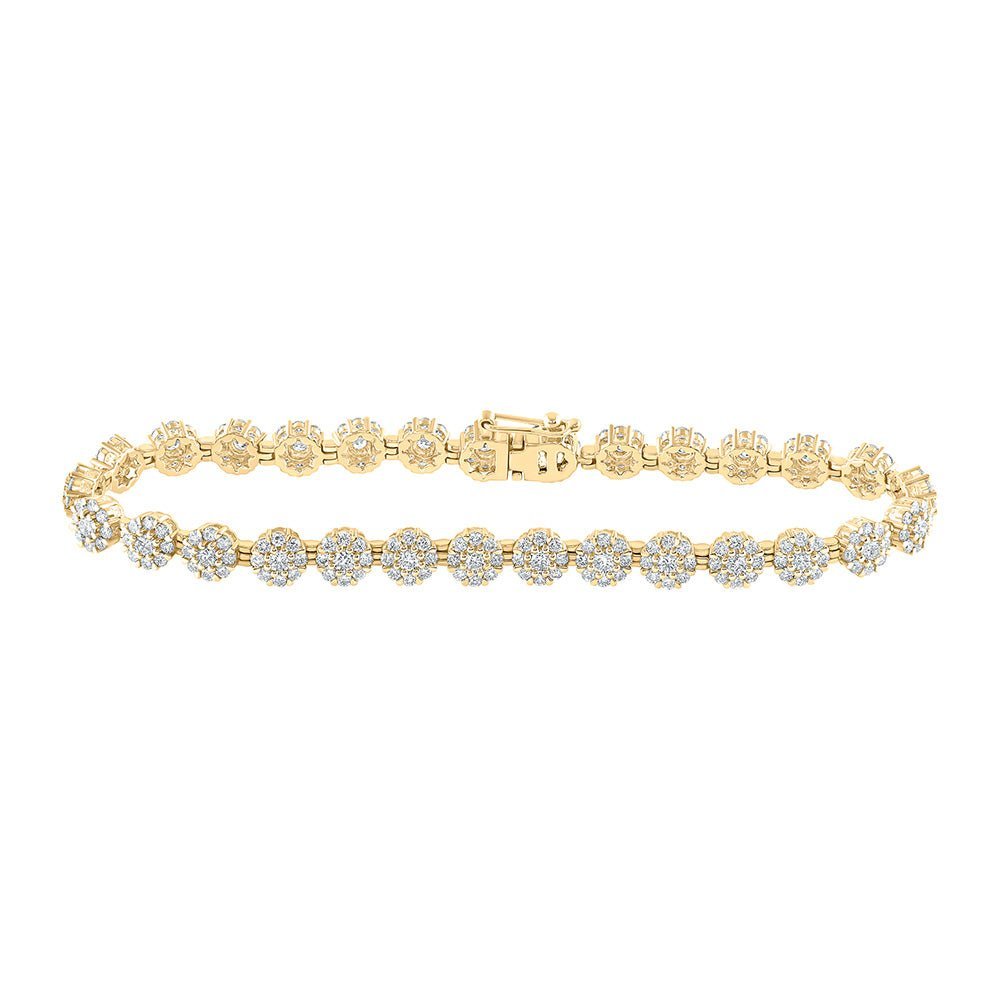 Dazzling 10kt Yellow Gold Diamond Flower Cluster Link Bracelet - 3 - 7/8 Cttw - Splendid Jewellery