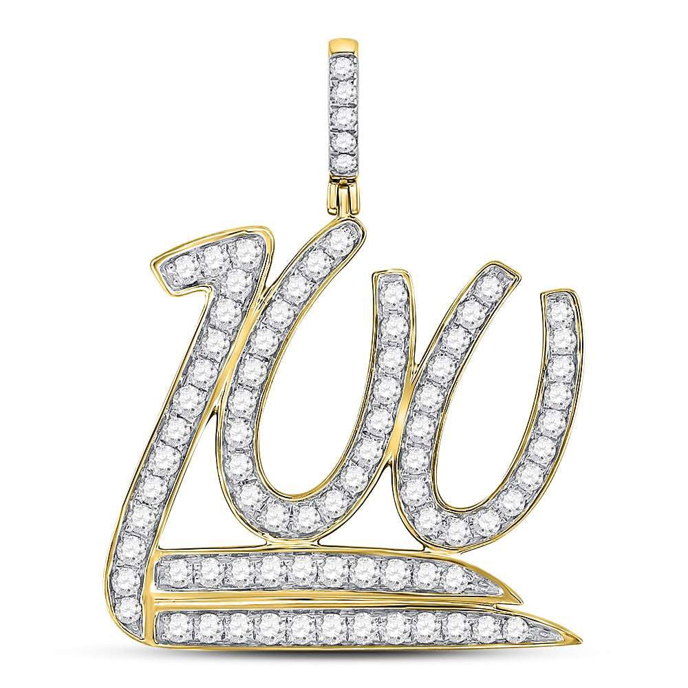 Dazzling 10kt Yellow Gold Mens Round Diamond 100 Hundred Emoji Charm Pendant 1 - 1/4 Cttw - Splendid Jewellery