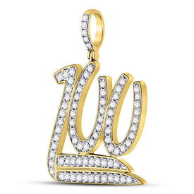 Dazzling 10kt Yellow Gold Mens Round Diamond 100 Hundred Emoji Charm Pendant 1-1/4 Cttw  Side View 2 from Splendid Jewellery