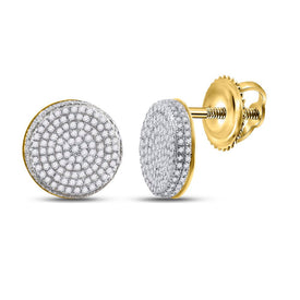 Dazzling 10kt Yellow Gold Men's Round Diamond Circle Cluster Stud Earrings - 5/8 Cttw  Top View from Splendid Jewellery