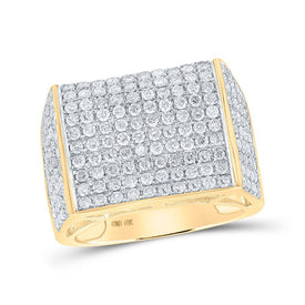 Dazzling 10kt Yellow Gold Mens Round Diamond Cluster Ring - 2 - 1/2 Cttw - Splendid Jewellery