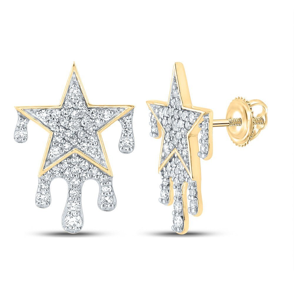 Dazzling 10kt Yellow Gold Men's Round Diamond Dripping Star Earrings - 3/4 Cttw - Splendid Jewellery