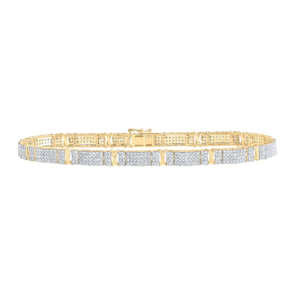 Dazzling 10kt Yellow Gold Mens Round Diamond Link Bracelet - 4 - 1/2 Cttw - Splendid Jewellery