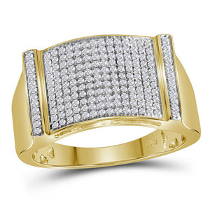 Dazzling 10kt Yellow Gold Men's Round Diamond Rectangle Cluster Ring 1/2 Cttw - Splendid Jewellery