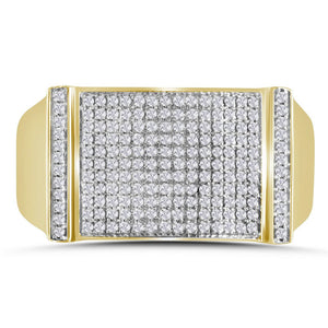 Dazzling 10kt Yellow Gold Men's Round Diamond Rectangle Cluster Ring 1/2 Cttw - Splendid Jewellery