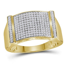 Load image into Gallery viewer, Dazzling 10kt Yellow Gold Men's Round Diamond Rectangle Cluster Ring 1/2 Cttw - Splendid Jewellery