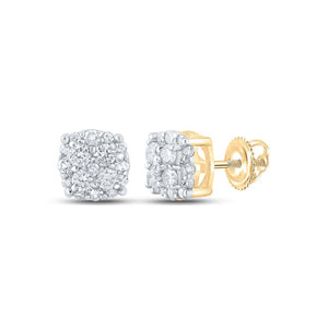 Dazzling 10kt Yellow Gold Round Diamond Cluster Earrings - 1/5 Cttw - Splendid Jewellery