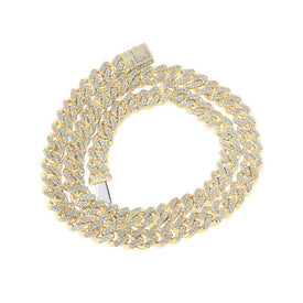 Dazzling 10kt Yellow Gold Round Diamond Cuban Link Chain Necklace - 12 - 3/8 Cttw - Splendid Jewellery