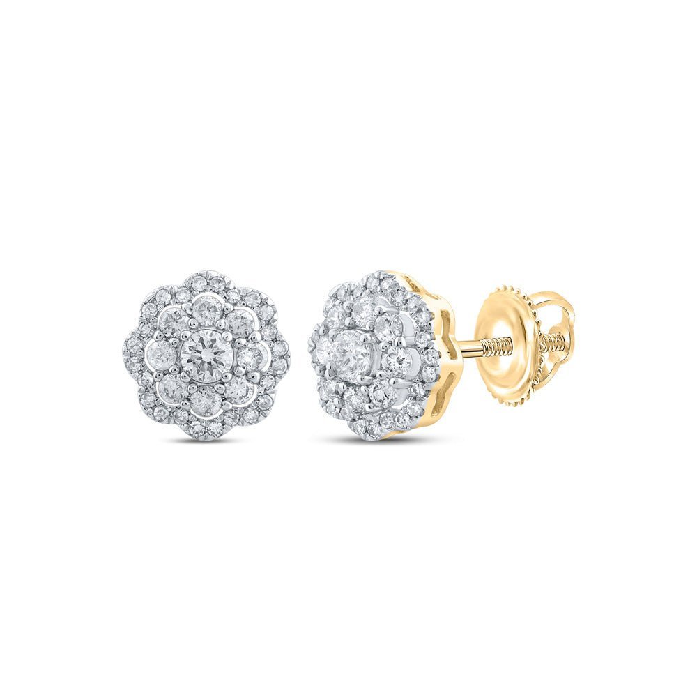 Dazzling 10kt Yellow Gold Womens Round Diamond Cluster Earrings 1/2 Cttw - Splendid Jewellery