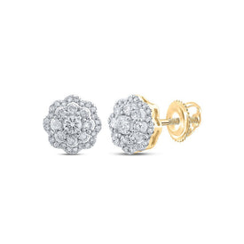 Dazzling 10kt Yellow Gold Womens Round Diamond Cluster Earrings 1/2 Cttw - Splendid Jewellery