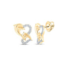 Dazzling 10kt Yellow Gold Womens Round Diamond Dolphin Heart Earrings - Splendid Jewellery