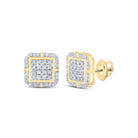 Dazzling 10kt Yellow Gold Womens Round Diamond Square Earrings - Splendid Jewellery