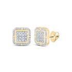 Dazzling 10kt Yellow Gold Womens Round Diamond Square Earrings - Splendid Jewellery