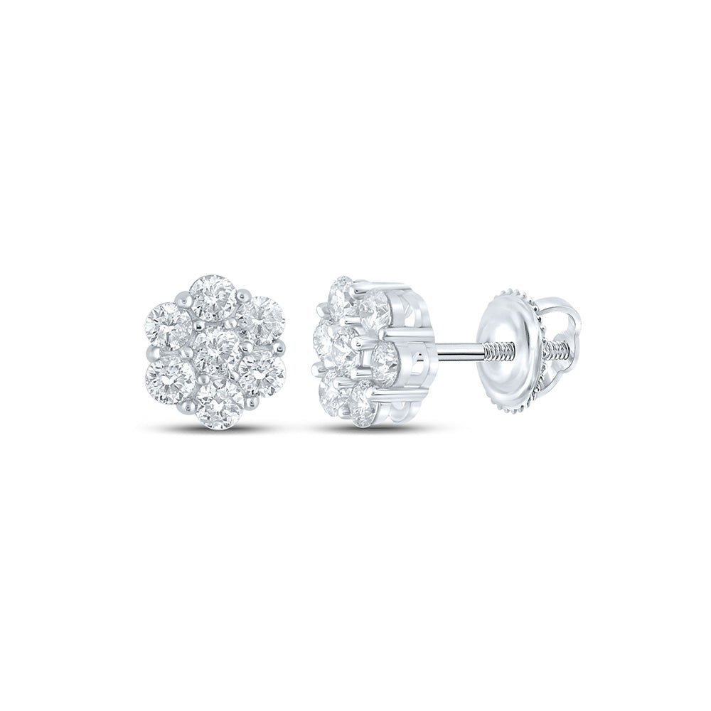 Dazzling 14kt White Gold Men's Round Diamond Flower Cluster Earrings 5/8 Cttw - Splendid Jewellery