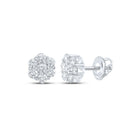 Dazzling 14kt White Gold Men's Round Diamond Flower Cluster Earrings 5/8 Cttw - Splendid Jewellery