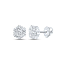 Load image into Gallery viewer, Dazzling 14kt White Gold Men's Round Diamond Flower Cluster Earrings 5/8 Cttw - Splendid Jewellery