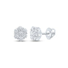 Dazzling 14kt White Gold Men's Round Diamond Flower Cluster Earrings 5/8 Cttw - Splendid Jewellery