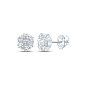 Dazzling 14kt White Gold Men's Round Diamond Flower Cluster Earrings 5/8 Cttw - Splendid Jewellery