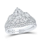 Dazzling 14kt White Gold Pear Diamond Halo Bridal Wedding Ring Band Set - Splendid Jewellery