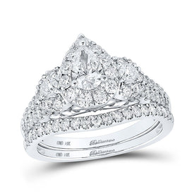 Dazzling 14kt White Gold Pear Diamond Halo Bridal Wedding Ring Band Set - Splendid Jewellery