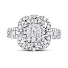 Load image into Gallery viewer, Dazzling Baguette Brilliance: 14kt White Gold Womens Baguette Diamond Cluster Ring 1 Cttw - Splendid Jewellery
