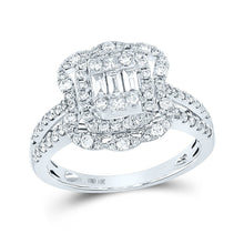 Load image into Gallery viewer, Dazzling Baguette Brilliance: 14kt White Gold Womens Baguette Diamond Cluster Ring 1 Cttw - Top View