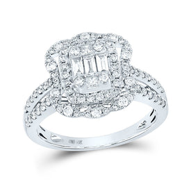 Dazzling Baguette Brilliance: 14kt White Gold Womens Baguette Diamond Cluster Ring 1 Cttw - Top View