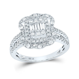 Dazzling Baguette Brilliance: 14kt White Gold Womens Baguette Diamond Cluster Ring 1 Cttw - Splendid Jewellery