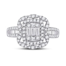 Load image into Gallery viewer, Dazzling Baguette Brilliance: 14kt White Gold Womens Baguette Diamond Cluster Ring 1 Cttw - Front View