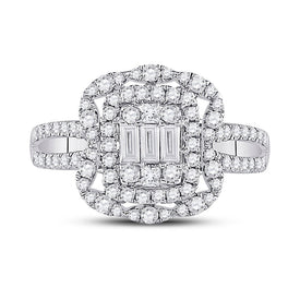 Dazzling Baguette Brilliance: 14kt White Gold Womens Baguette Diamond Cluster Ring 1 Cttw - Front View