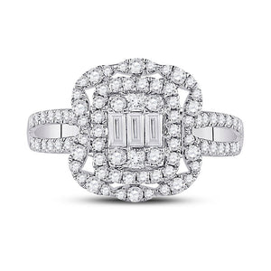 Dazzling Baguette Brilliance: 14kt White Gold Womens Baguette Diamond Cluster Ring 1 Cttw - Splendid Jewellery