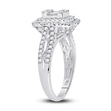 Load image into Gallery viewer, Dazzling Baguette Brilliance: 14kt White Gold Womens Baguette Diamond Cluster Ring 1 Cttw - Splendid Jewellery