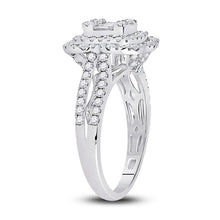 Load image into Gallery viewer, Dazzling Baguette Brilliance: 14kt White Gold Womens Baguette Diamond Cluster Ring 1 Cttw - Second Side View