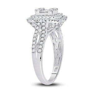 Dazzling Baguette Brilliance: 14kt White Gold Womens Baguette Diamond Cluster Ring 1 Cttw - Splendid Jewellery