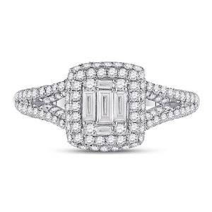 Dazzling Baguette Diamond Cluster Ring | 14kt White Gold Square Cluster Ring 1 Cttw - Splendid Jewellery