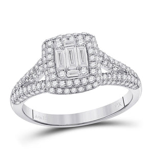 Dazzling Baguette Diamond Cluster Ring | 14kt White Gold Square Cluster Ring 1 Cttw - Splendid Jewellery