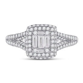 Dazzling Baguette Diamond Cluster Ring | 14kt White Gold Square Cluster Ring 1 Cttw - Splendid Jewellery
