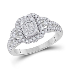 Load image into Gallery viewer, Dazzling Baguette Diamond Cluster Ring | 14kt White Gold Women's Square Cluster Ring 3/4 Cttw | Splendid Jewellery - Splendid Jewellery